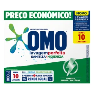 Kit c/10 und - Lava Roupas Sanitizante em Pó Omo Lavagem Perfeita Sanitiza & Higieniza 800g